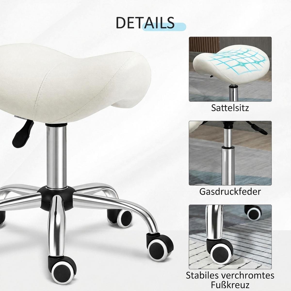 ARBEITSHOCKER Drehstuhl Drehhocker Rollhocker Sattelhocker Hocker Weiß - Weiß, Kunststoff (52/61/53cm) - HOMCOM