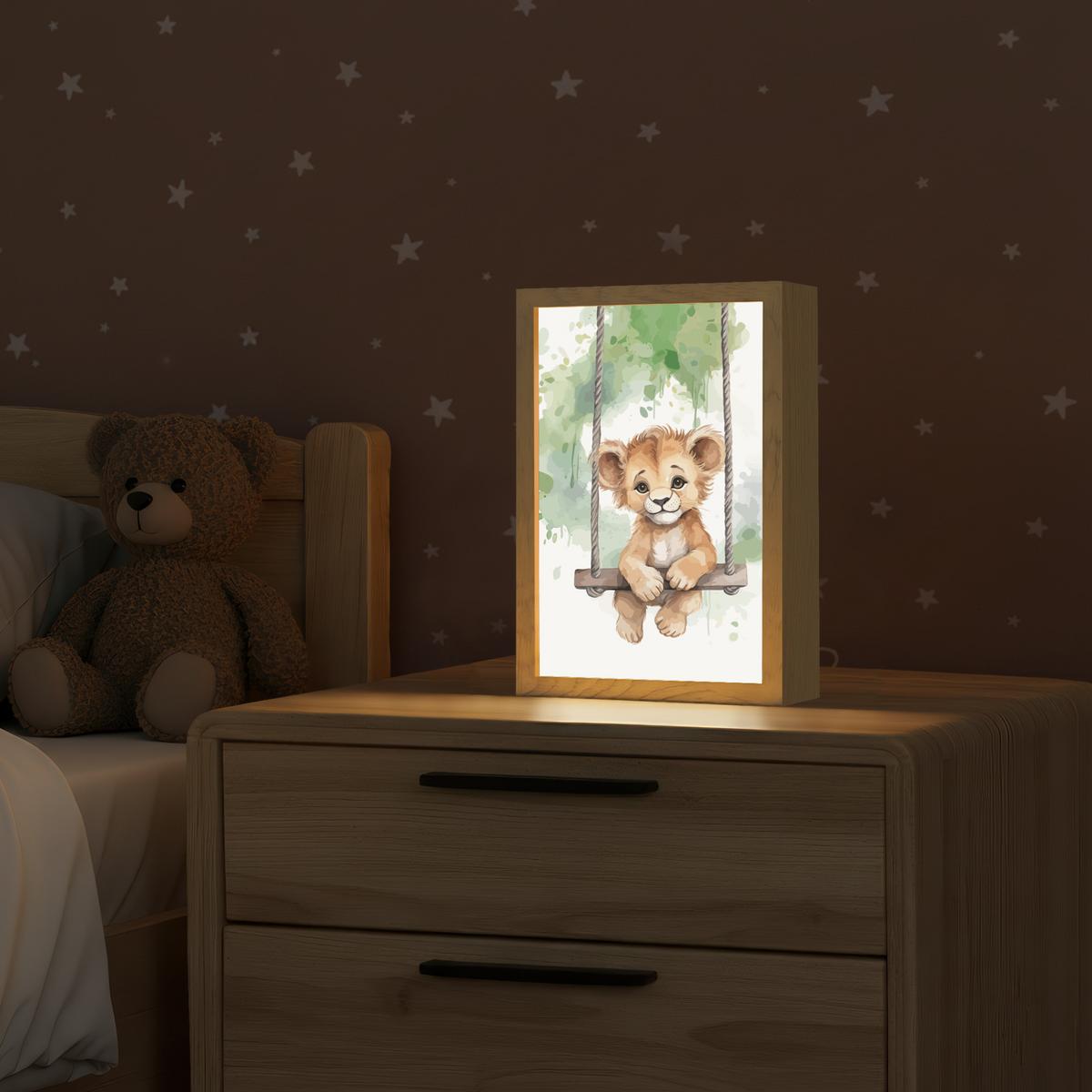 NACHTTISCHLAMPE Löwe - Tier - Kinder - Dschungel 20x30 cm - Weiß, Holzwerkstoff (8/20/30cm) - OnlyWow