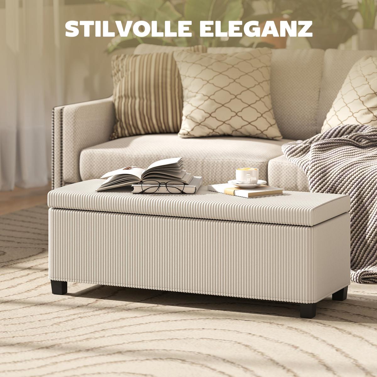 TRUHENBANK mit Cord-Optik, Stahlbeine, Beige - Beige, Metall (42/40/112cm) - HOMCOM