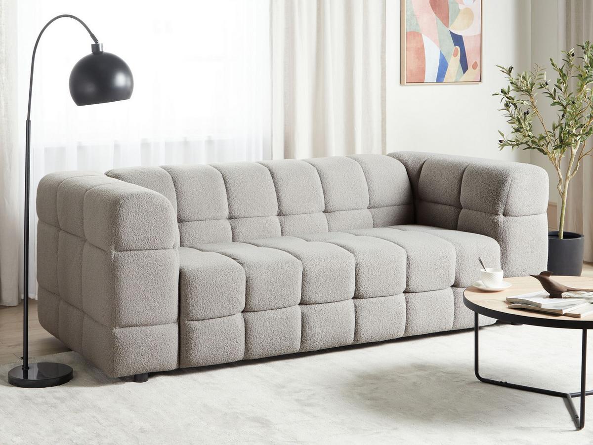 3-SITZER-SOFA Bouclé grau Mullola - Grau, Textil (227/77/103cm) - Beliani