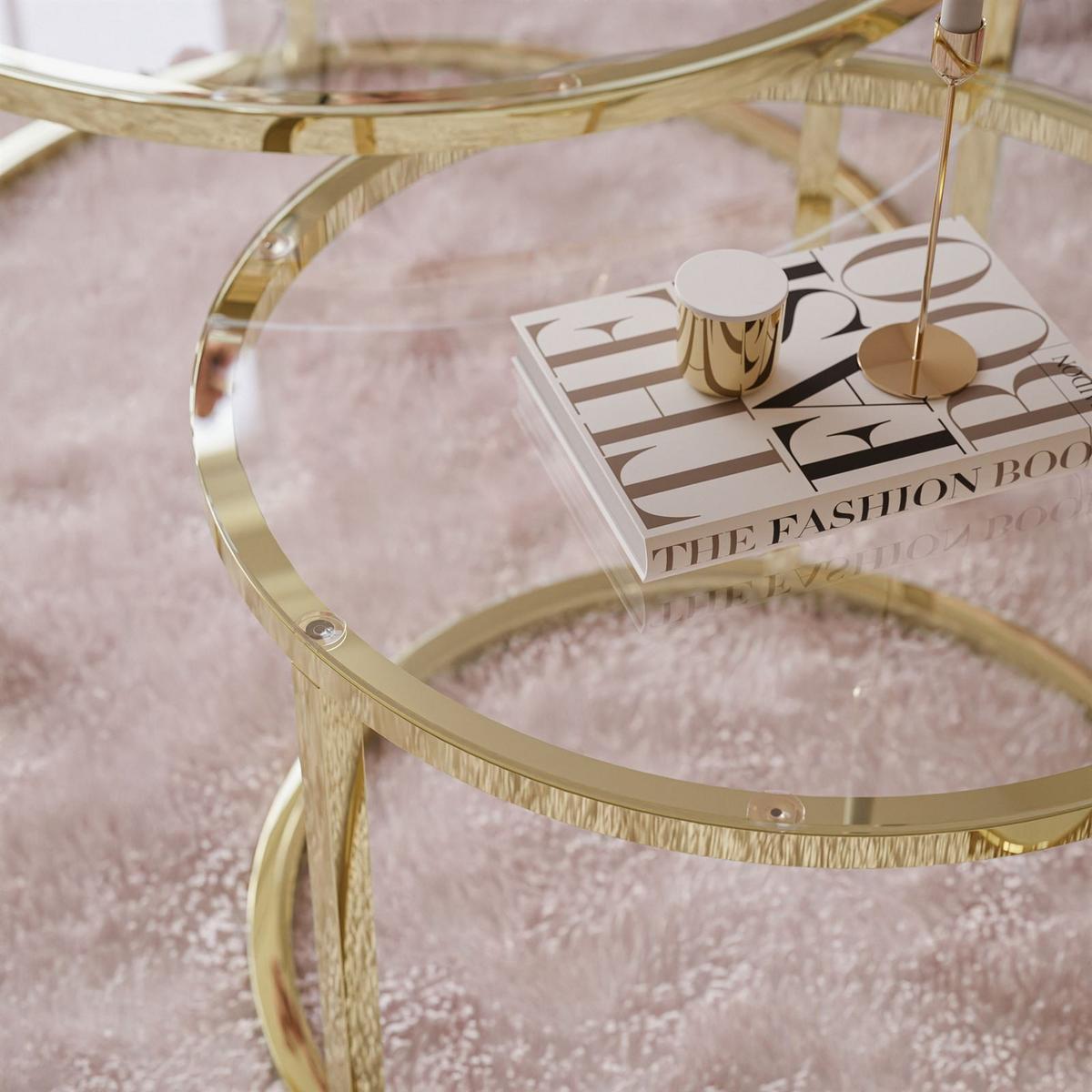 COUCHTISCH CIRI GLASS 2-in-1 CHROME gold - Transparent/Goldfarben, Glas (70/70/47cm) - Lookway