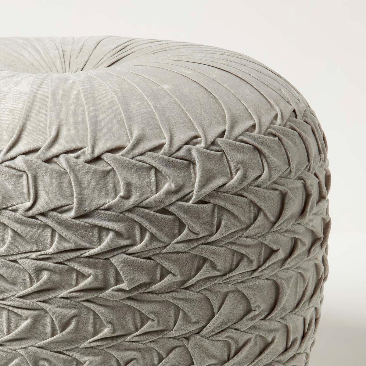 SAMT-POUF Grace grau, plissiert in Flechtoptik, 50/50/35 cm - Grau, Textil (50/35/50cm) - Homescapes