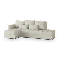 ECKSOFA LUMARI L-S Creme Plüsch-Stoff mit Schlaffunktion - Creme, Holz (261/143cm) - MASSENO
