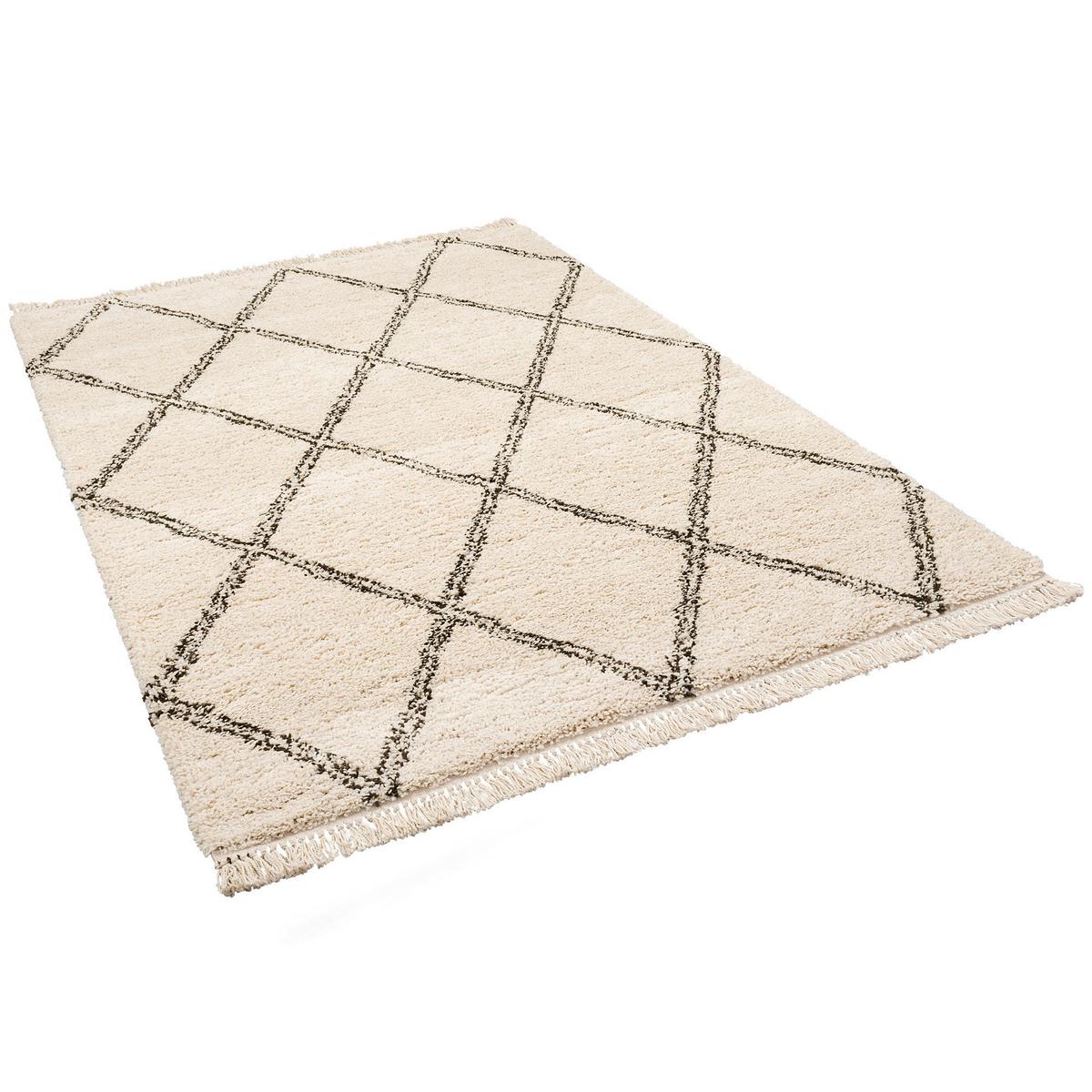 HOCHFLOR LANGFLOR SHAGGY TEPPICH BOHO RAUTEN - Creme, Textil (80/150cm) - Pergamon