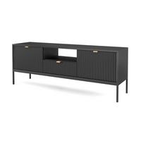 LOWBOARD Eternas 2T 1S Schwarz 154/56/39 cm – schwarze Füße, mit geriffelten Fronten und offener Ablage - Schwarz, Holzwerkstoff (154/56/39cm) - AX Living