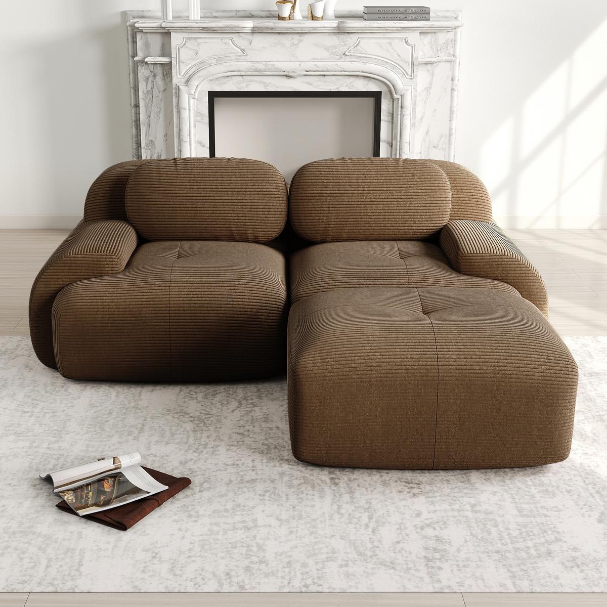 ECKSOFA Modulares Boneless Cord Sofa 2-Sitzer - Braun, Textil (208/178cm) - Urban Meuble