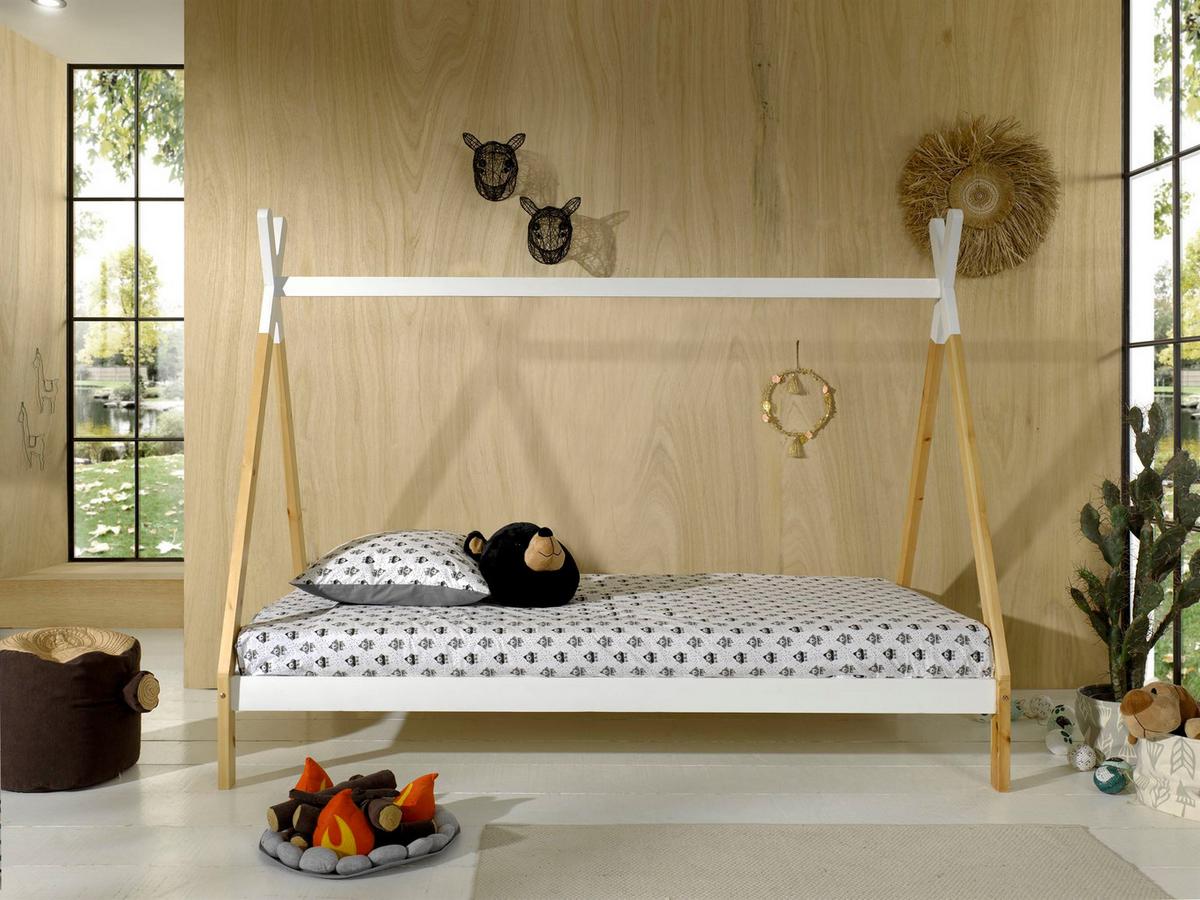 TIPIBETT Karyn 2 206x158x98 aus Kiefer Massivholz in Weiß/natur - Weiß/Kieferfarben, Holz (90/200cm) - 58aufmkessel