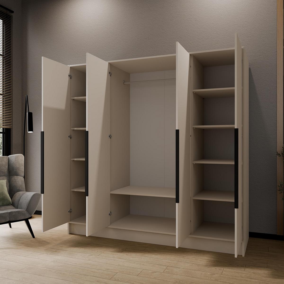 DREHTÜRENSCHRANK BERON 200/200/51 cm Modern Kleiderschrank 4-türig Kaschmir - Kaschmir, Holzwerkstoff (200/200/51cm) - MASSENO