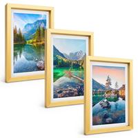 BILDER SET 3er Set - 20x30 cm Goldrahmen - Naturlandschaft der Bergseen - Goldfarben, Kunststoff (20/30cm) - TULUP