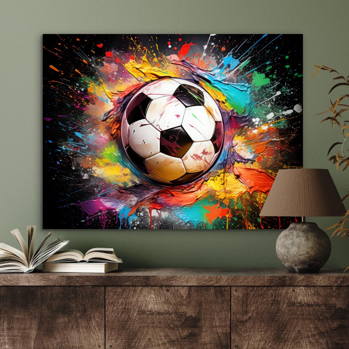 METALLBILD Fußball - Farbe - Farben - Schwarz - Weiß 80x60 cm - Weiß, Metall (80/60cm) - MuchoWow