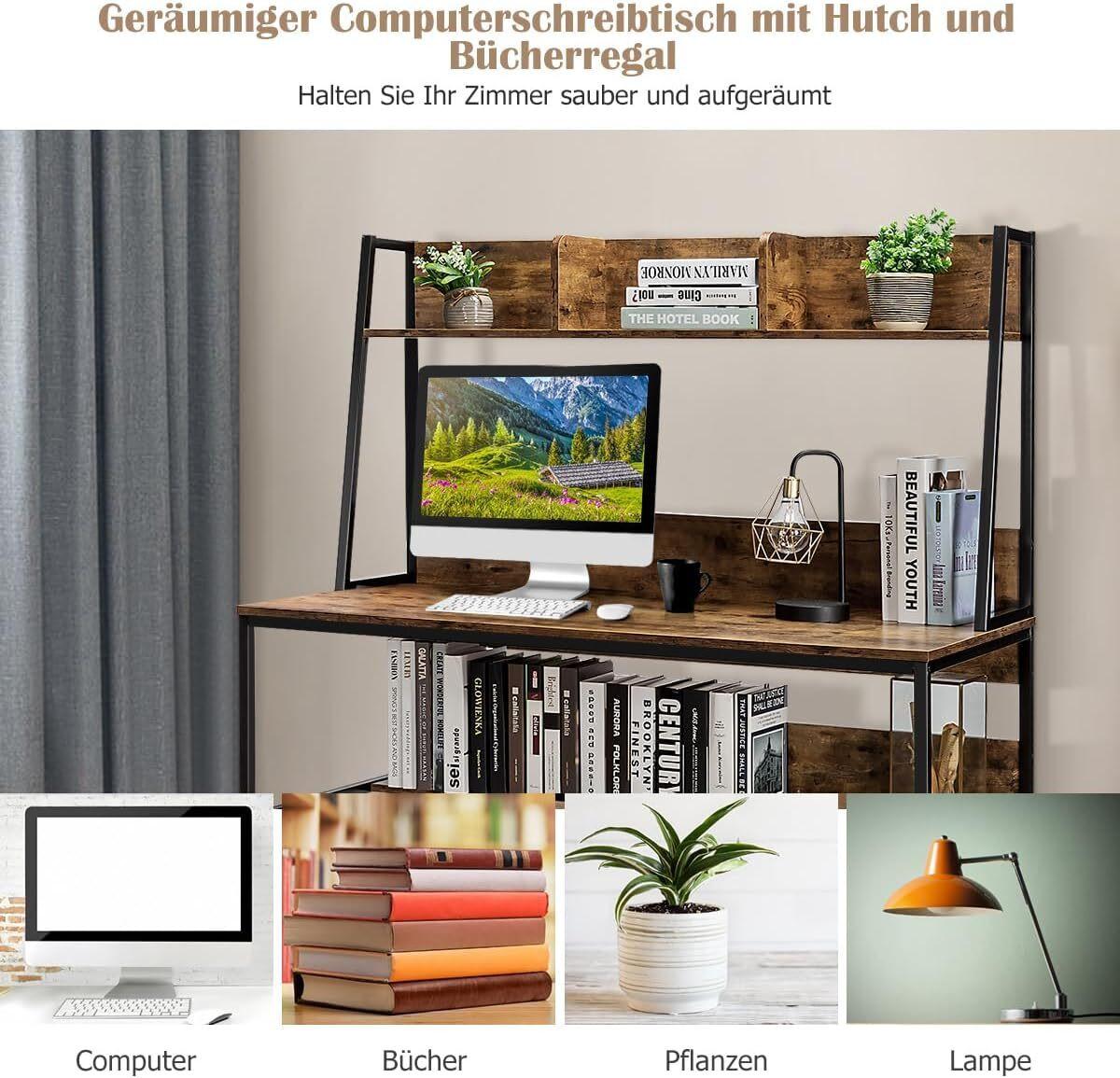SCHREIBTISCH 140cm Kaffee - Braun, Holz (57/120/140cm) - COSTWAY