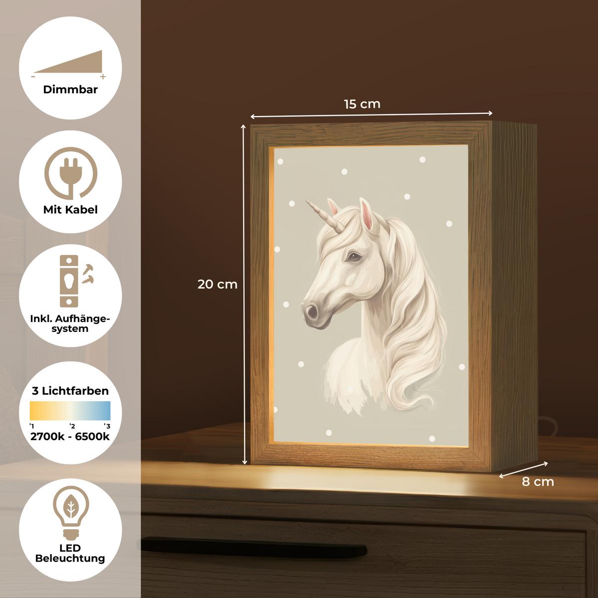 NACHTTISCHLAMPE Einhorn - Weiß - Punkte 15x20 cm - Taupe, Holzwerkstoff (8/15/20cm) - OnlyWow