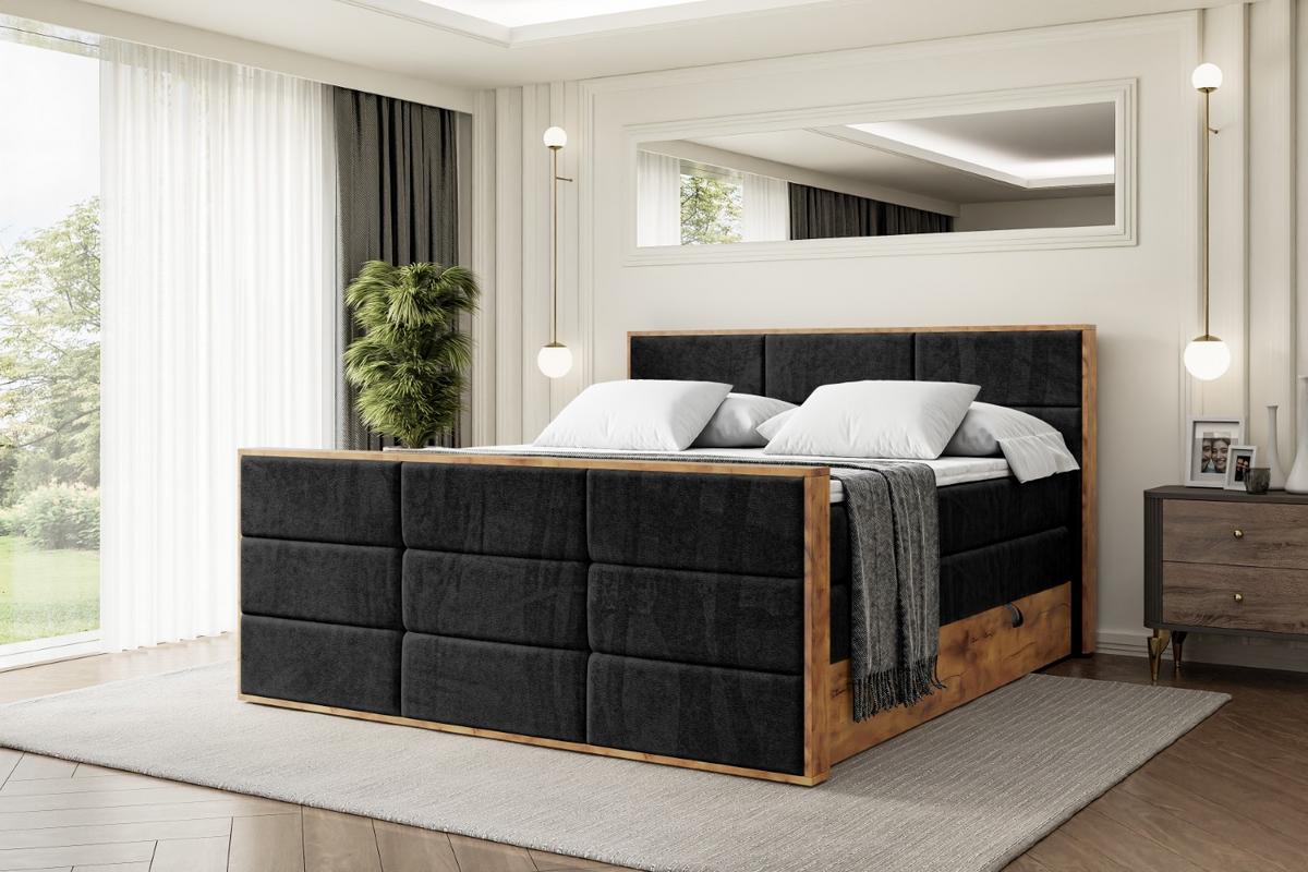 BOXSPRINGBETT mit Matratze H3|H4 und Lattenrost - LOLLI1-Z KING-200x200 - Schwarz Casablanca - Schwarz, Holzwerkstoff (200/200cm) - ALTDECOR