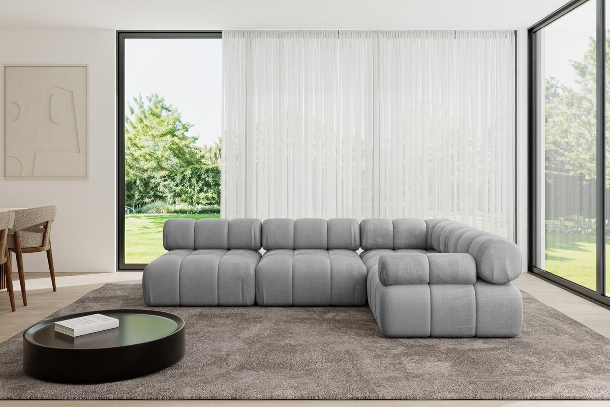 ECKSOFA modulares Sofa Mende-L2 - 285x190x70 cm Hellgrau Velours - Hellgrau, Holzwerkstoff/Textil (285/190cm) - ALTDECOR