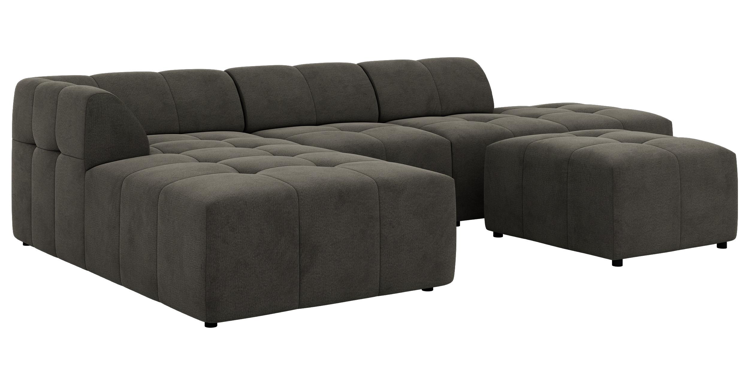 ECKSOFA GRIDA 4M L Dunkelgrau Velvet - Links - Dunkelgrau/Schwarz, Kunststoff/Textil (335/176cm) - MKS