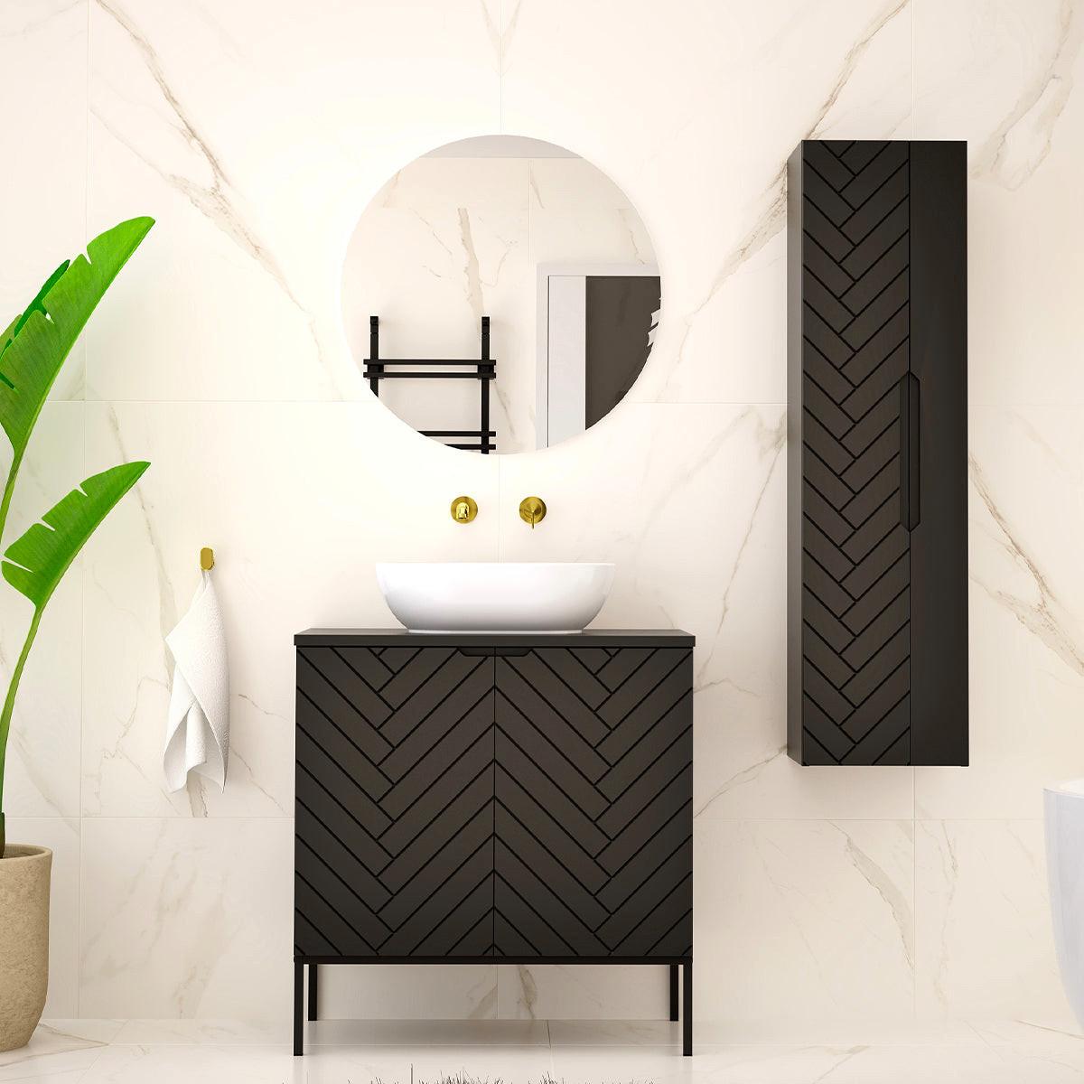 BADMÖBEL 80.6cm Daria 2er-Set Schwarz - Schwarz, Holzwerkstoff (80.6/84.2/46.5cm) - Petits-meubles