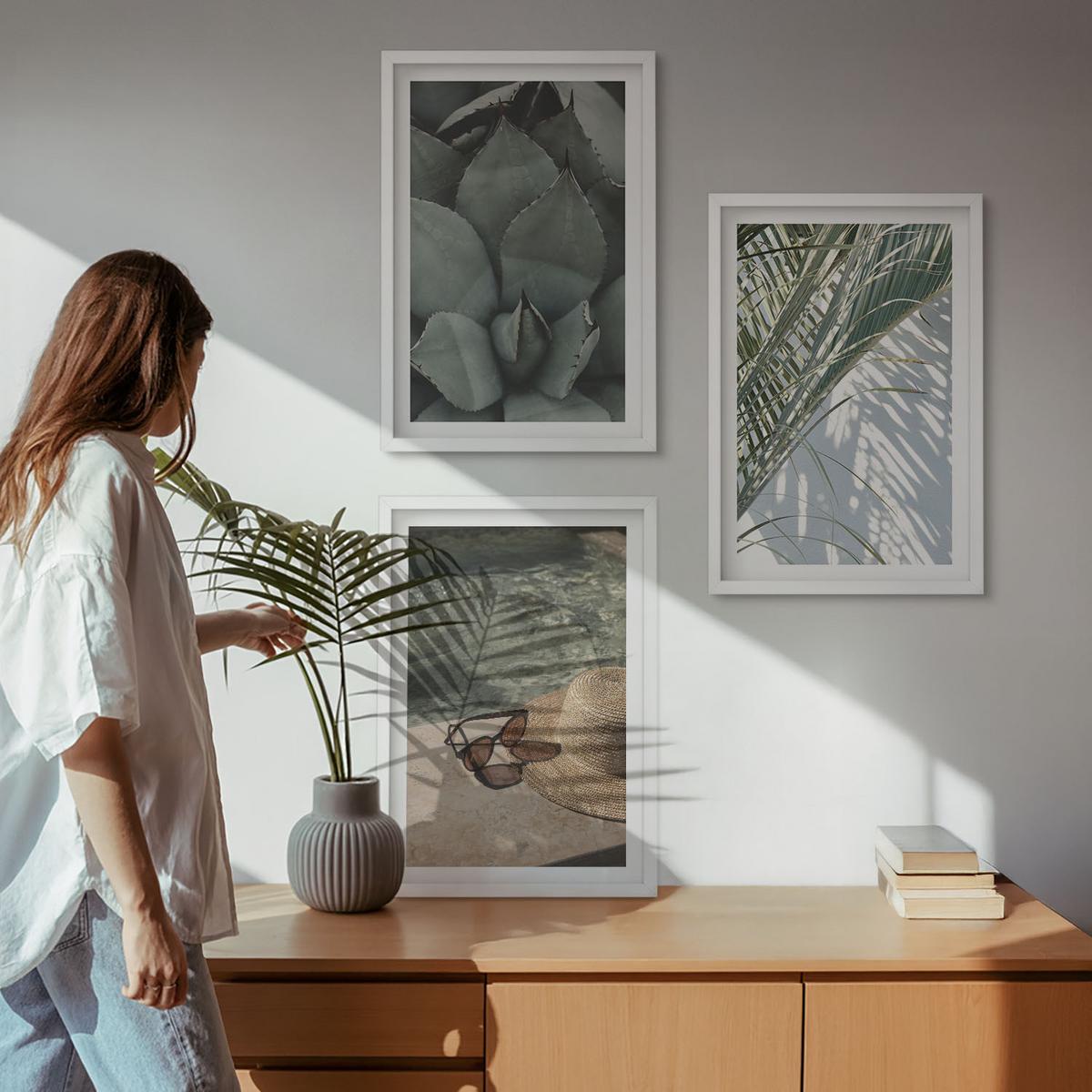 BILDER SET 3er Set - 40x60 cm Weißer Rahmen - Tropische Pflanzen für den Urlaub - Weiß, Kunststoff (40/60cm) - TULUP