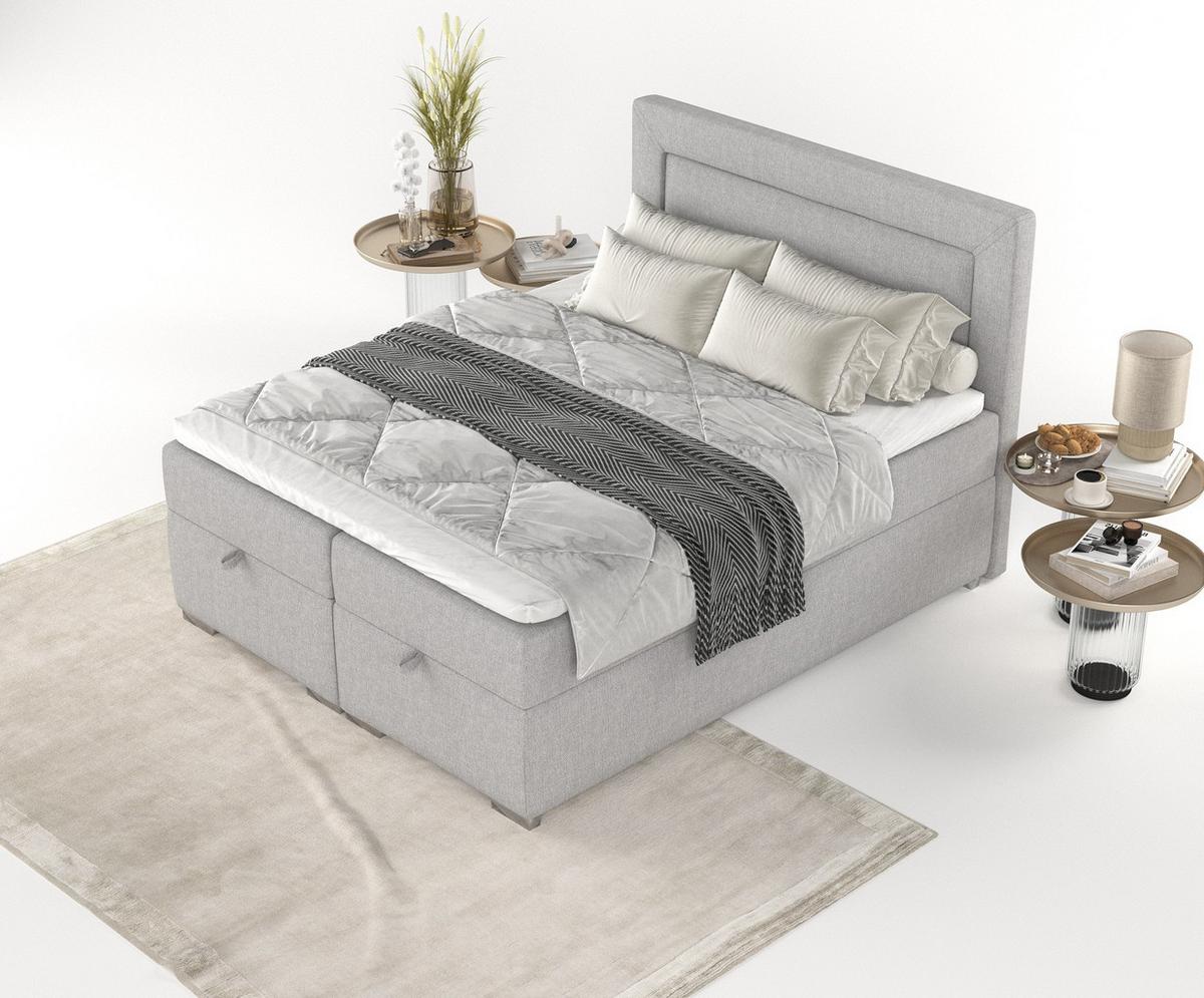 BOXBETT Lontano 120/200 cm Graubeige im Megan Stoff - Chromfarben/Grau, Holz/Holzwerkstoff (120/200cm) - AltaBeds