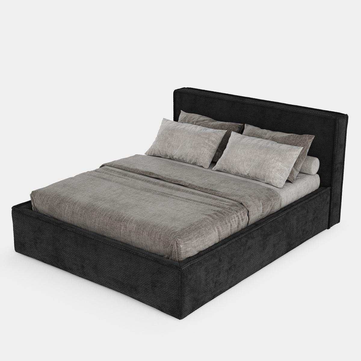 POLSTERBETT Sato mit Stauraum 120/200 cm Schwarz im Bonita Stoff - Schwarz/Naturfarben, Holz/Holzwerkstoff (120/200cm) - AltaBeds