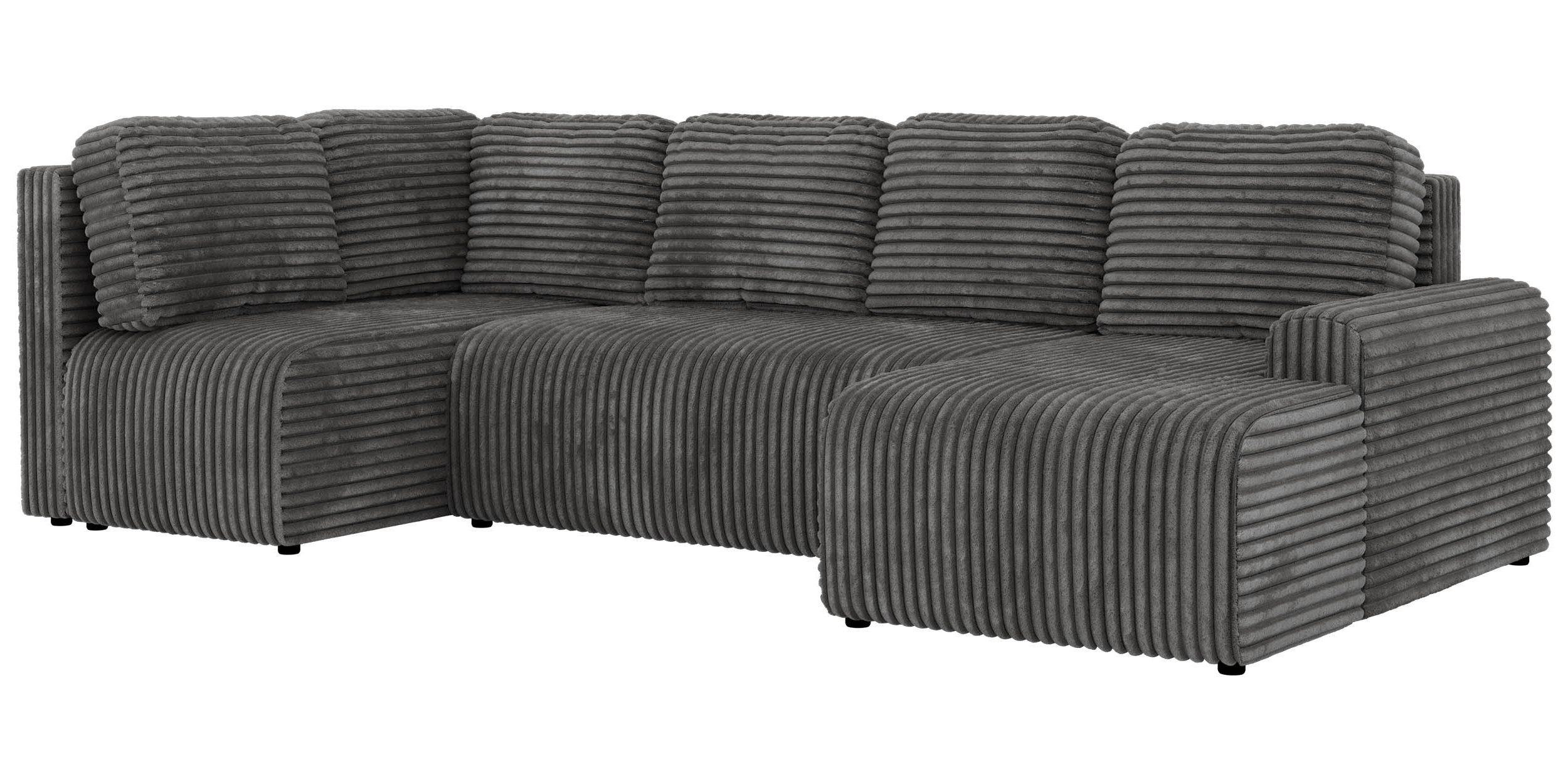 WOHNLANDSCHAFT NESSARO COR U Grau Cord - Links Seite - Schwarz/Grau, Kunststoff/Textil (307/92/151cm) - MKS