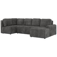 WOHNLANDSCHAFT NESSARO COR U Grau Cord - Links Seite - Schwarz/Grau, Kunststoff/Textil (307/92/151cm) - MKS