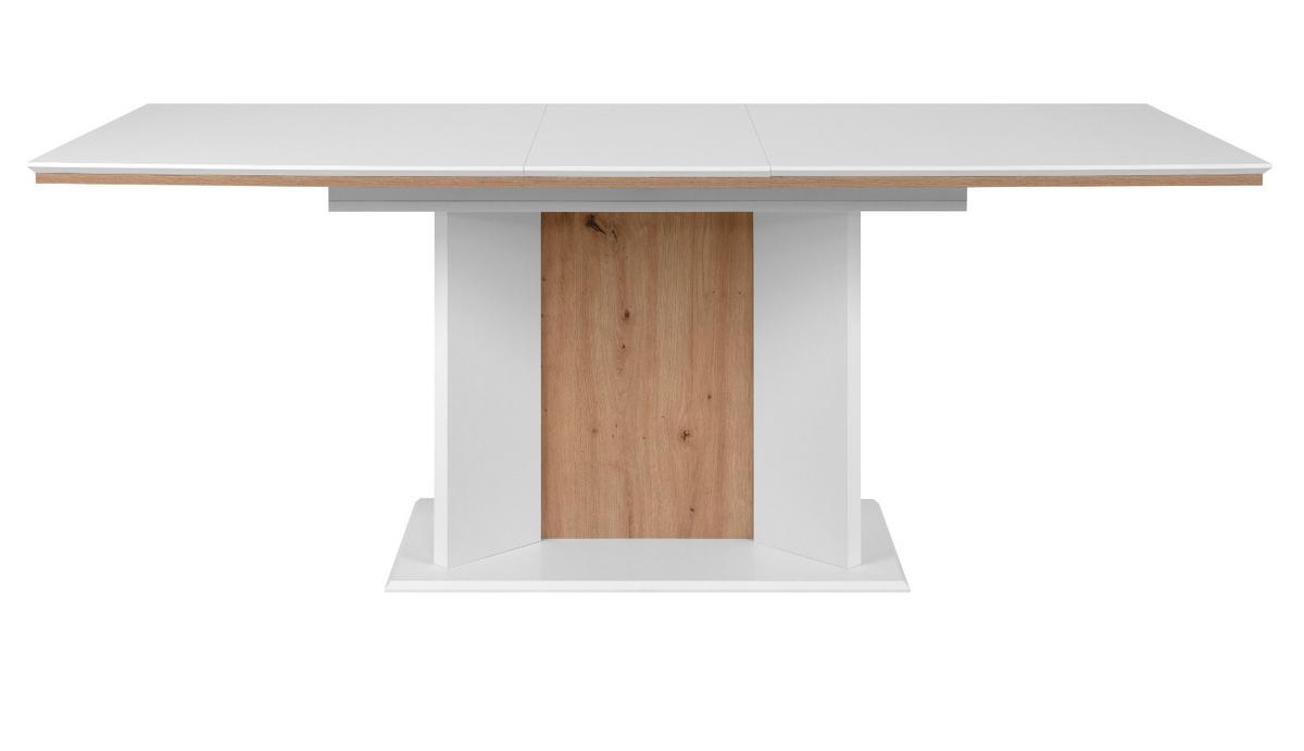 ESSTISCH weiß, Eiche Artisan, Säulentisch ausziehbar 160 - 200 x 90 cm - Weiß/Eiche Artisan, Holzwerkstoff (160/90/76cm) - Furn.Design