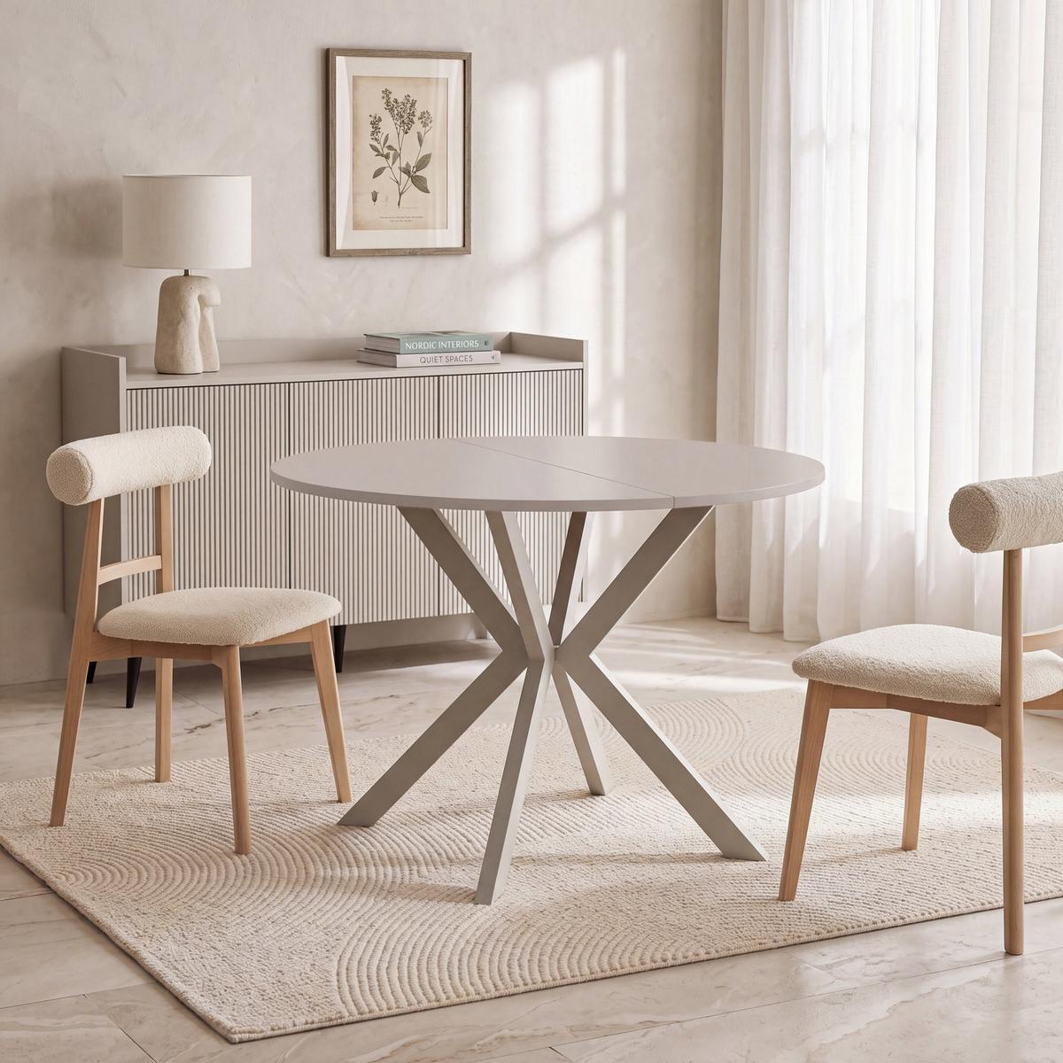 ESSTISCH Valio rund oval ausziehbar verlängerbar mit Metallbeinen in Kaschmir Grau, Kaschmir 100-140/100/76 cm - Kaschmir/Beige, Holzwerkstoff/Metall (100/140/76cm) - WFL GROUP