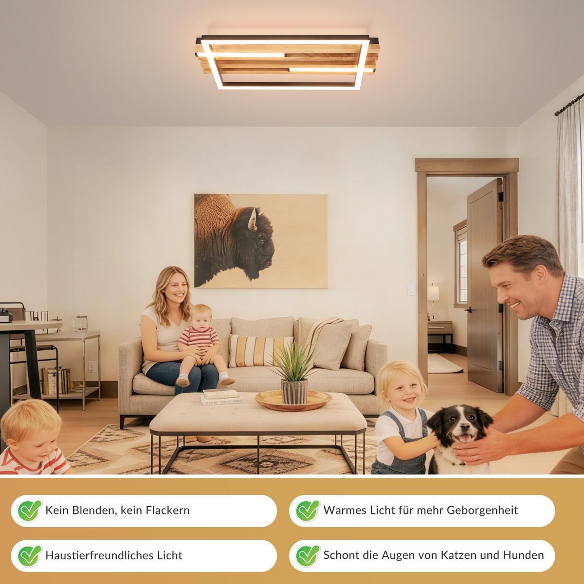 LED DECKENLEUCHTE Kaelis 38/21/6.8 cm - Schwarz, Holz/Metall (38/21/6.8cm) - ZMH