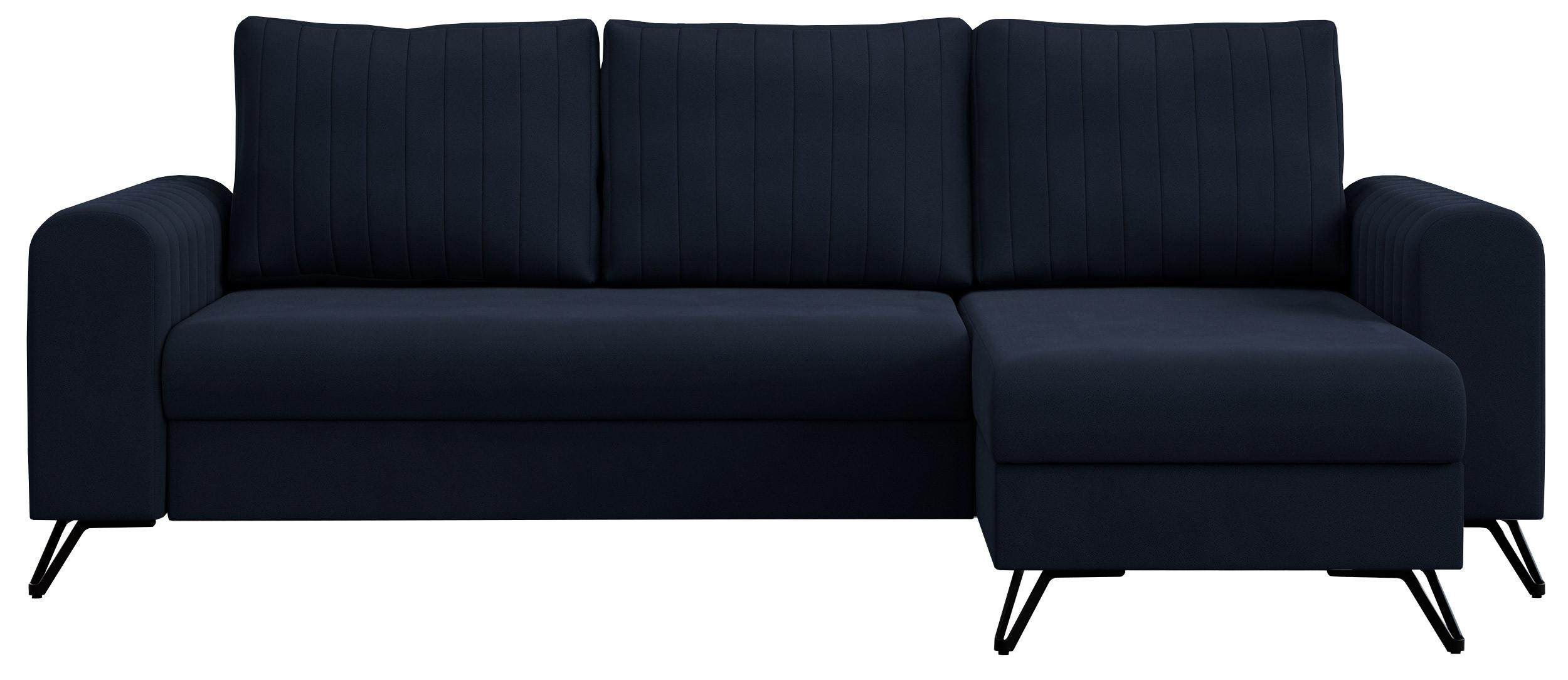 ECKSOFA Axel Samt Dunkelblau - Schwarz/Dunkelblau, Textil/Metall (242/140cm) - MKS