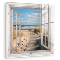 ACRYLGLASBILD Fenster - Meer - Küste - Natur - Ausblick - Strand - Wattenmeer 90x90 cm - Beige, Glas (90/90cm) - MuchoWow