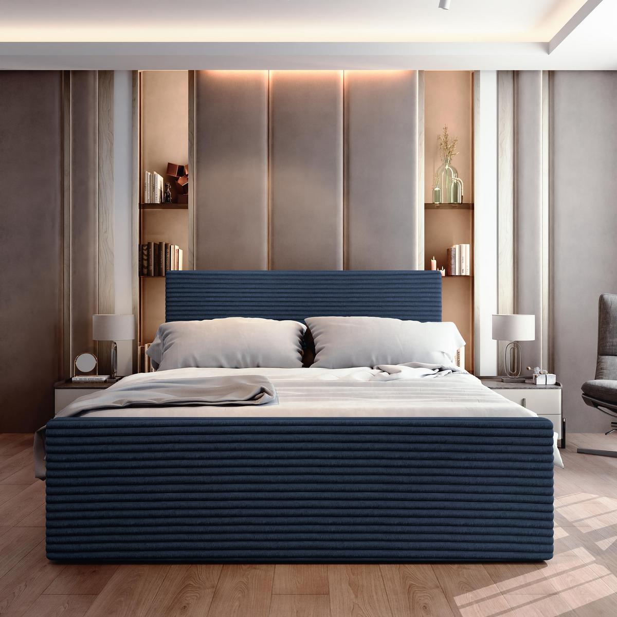 BOXBETT BRENTO 160x200 cm mit Matratze und Topper - Blau - Blau, Holz (160/200cm) - MASSENO