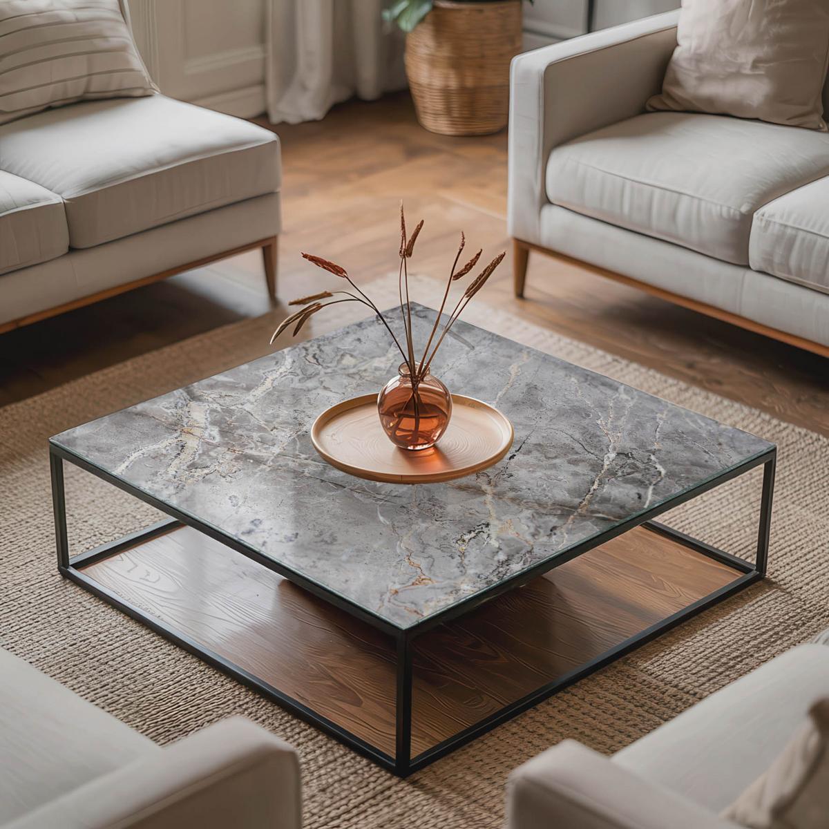 TISCHPLATTE 60x60 cm Muster aus Naturmarmor - Dunkelgrau, Glas (0.4/60/60cm) - TULUP