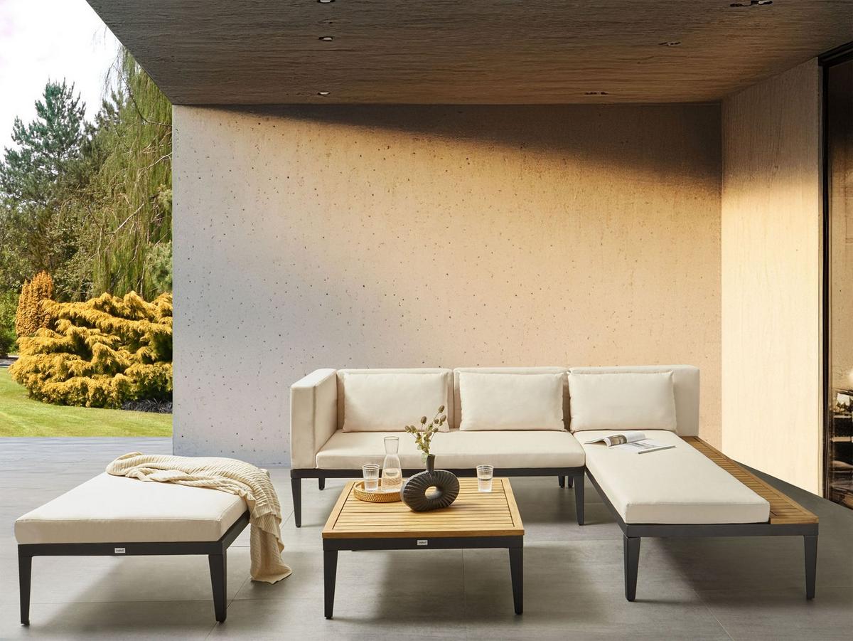 LOUNGE-SET 3-Sitzer Beige Bracciano - Hellbraun/Beige, Holz - Beliani
