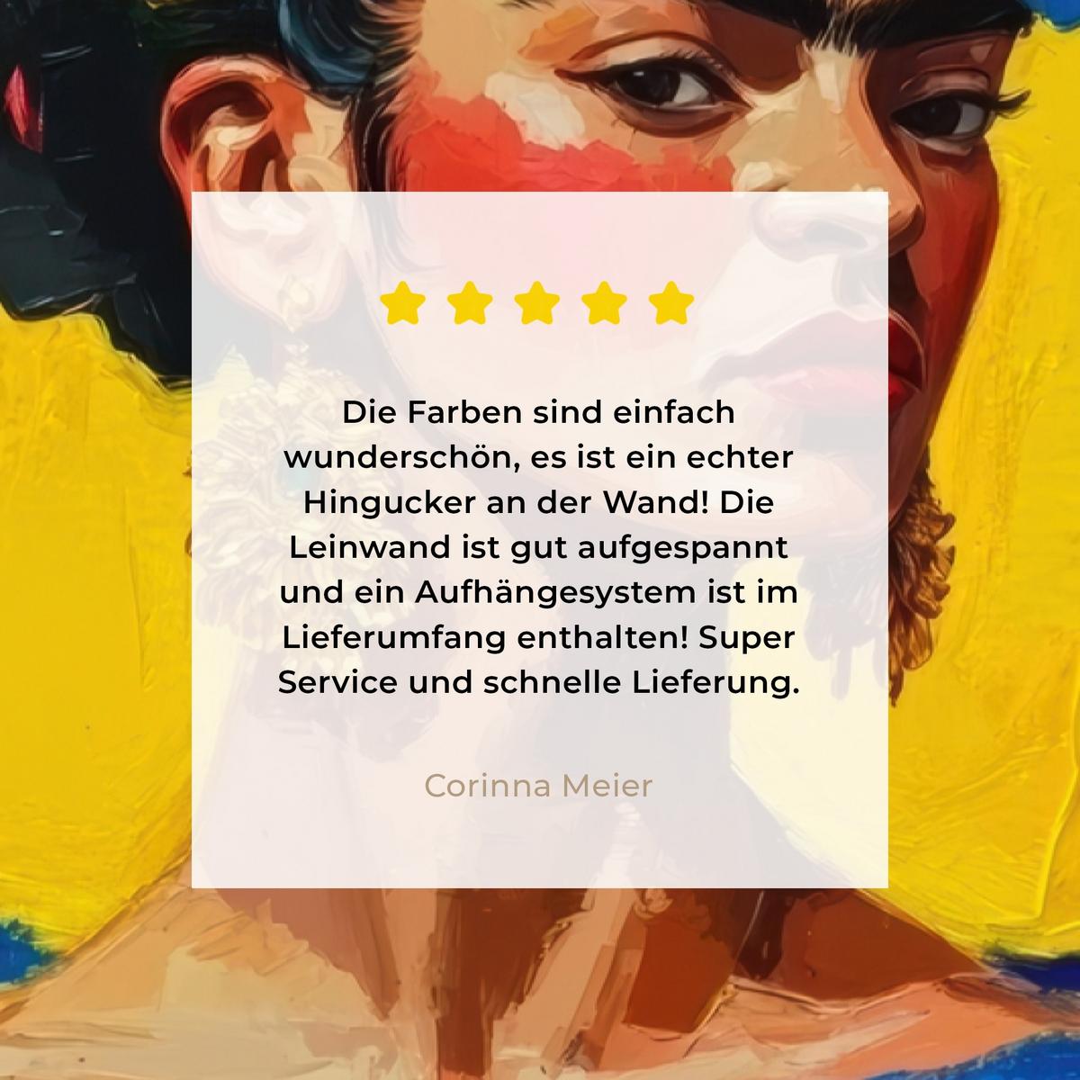 LEINWANDBILD Frida Kahlo - Frau - Gelb - Blau - Blumen Deko Groß 90x140 cm - Gelb, Textil (90/140cm) - MuchoWow