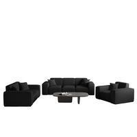 SOFASET Celes Premium 3-2-1 In Ascot - Schwarz, Holzwerkstoff/Textil (225/73/88cm) - Fun Möbel