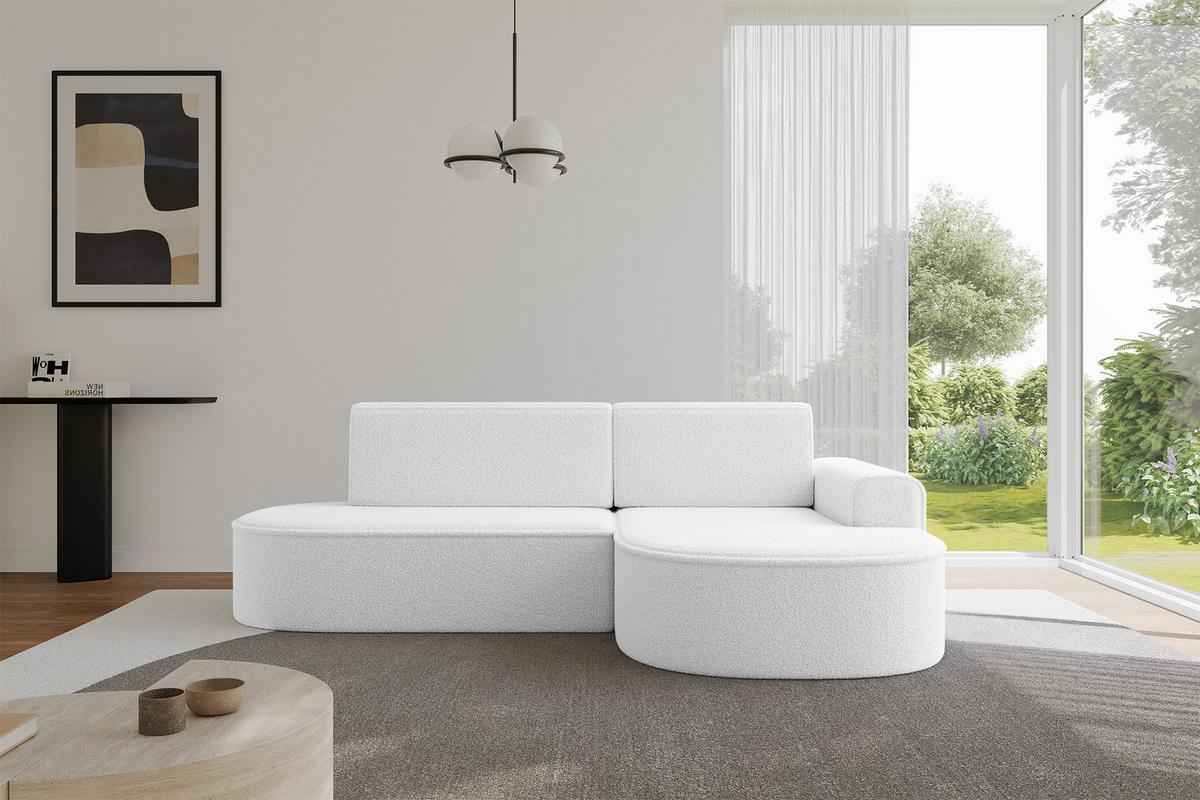 ECKSOFA mit Schlaffunktion und Bettkasten Ottomane Rechts MARI-L1-S - 283x167x73 cm Weiß Bouclé - Schwarz/Weiß, Holzwerkstoff/Kunststoff (167/283cm) - ALTDECOR