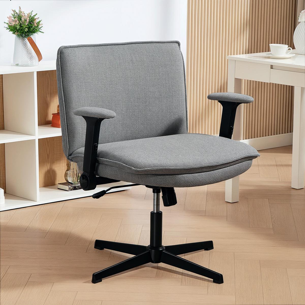 BÜROSTUHL Schreibtischstuhl mit hochklappbaren Armlehnen, breiter Sitzfläche - Schwarz/Grau, Textil (70/97/76cm) - HOMCOM