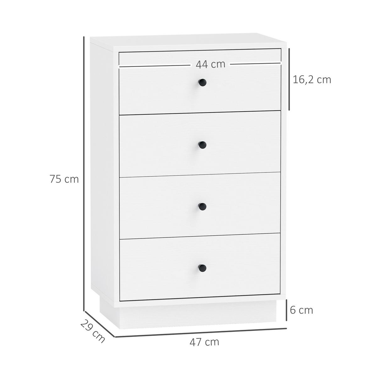 KOMMODE Sideboard mit 4 Schubladen Schrank aus Holzwerkstoff 47 x 29 x 75 cm Weiß - Weiß, Holzwerkstoff (29/75/47cm) - HOMCOM