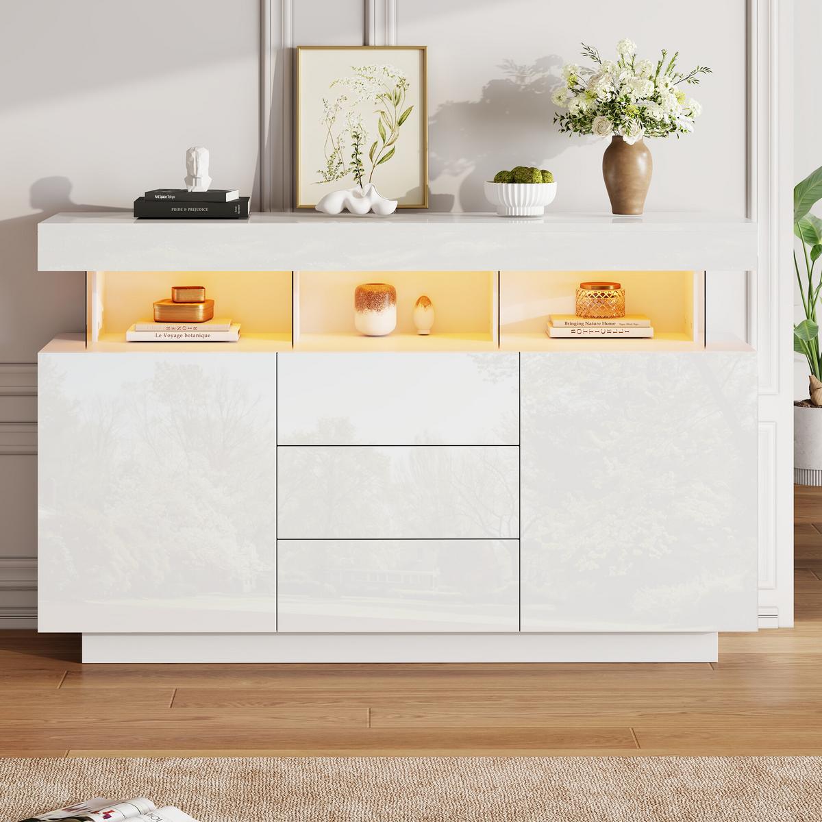SIDEBOARD mit LED Weiß 140/35/80 CM - Weiß, Holzwerkstoff (35/80/140cm) - Urban Meuble