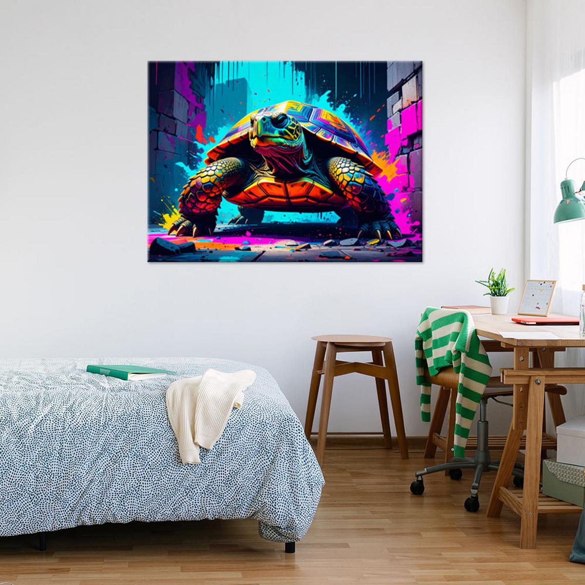 LEINWANDBILD Bunte Schildkröte Abstrakt 90x60cm - Multicolor, Textil (90/60cm) - Feeby