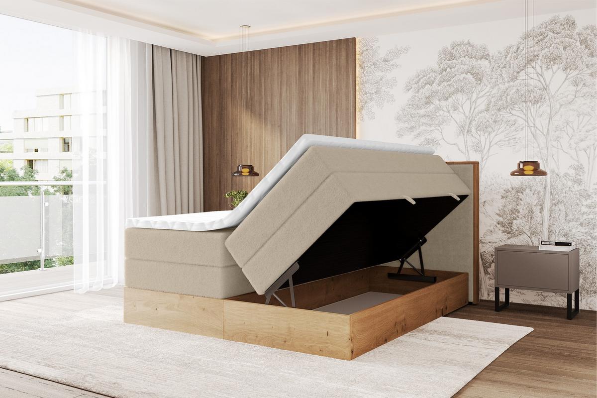 BOXSPRINGBETT LOLLI9 -KING 140x200 - H3/H4 Creme - Champagner, Holzwerkstoff (140/200cm) - ALTDECOR
