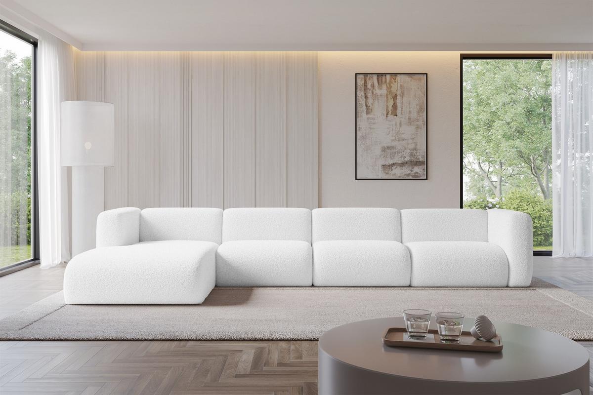 ECKSOFA Ottomane Links MIRA-L3 409x179x70 Weiß Bouclé - Schwarz/Weiß, Holzwerkstoff/Kunststoff (409/179cm) - ALTDECOR