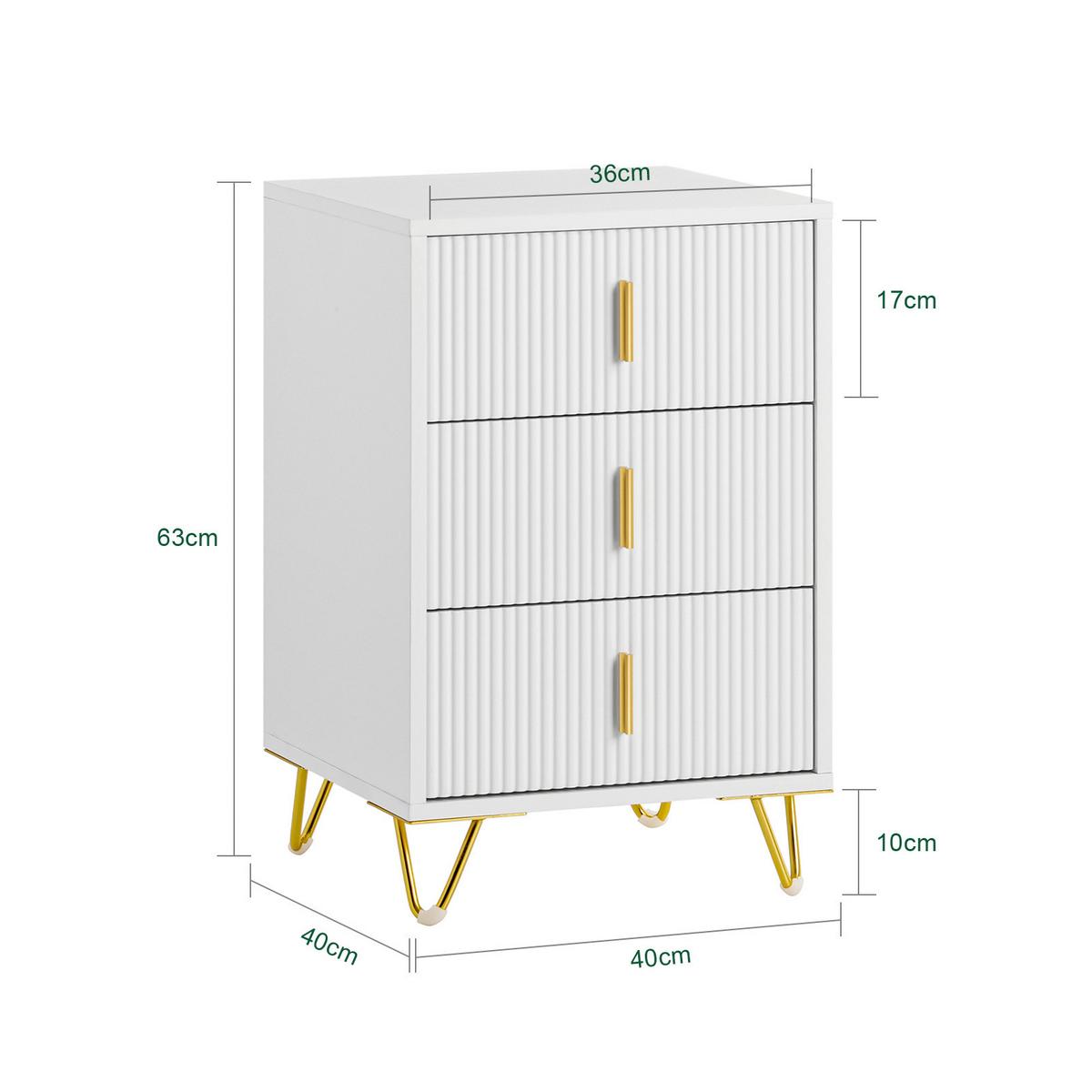 NACHTTISCH mit 3 Schubladen, Weiß, 40x63x40cm - Weiß, Holzwerkstoff/Metall (40/63/40cm) - SoBuy