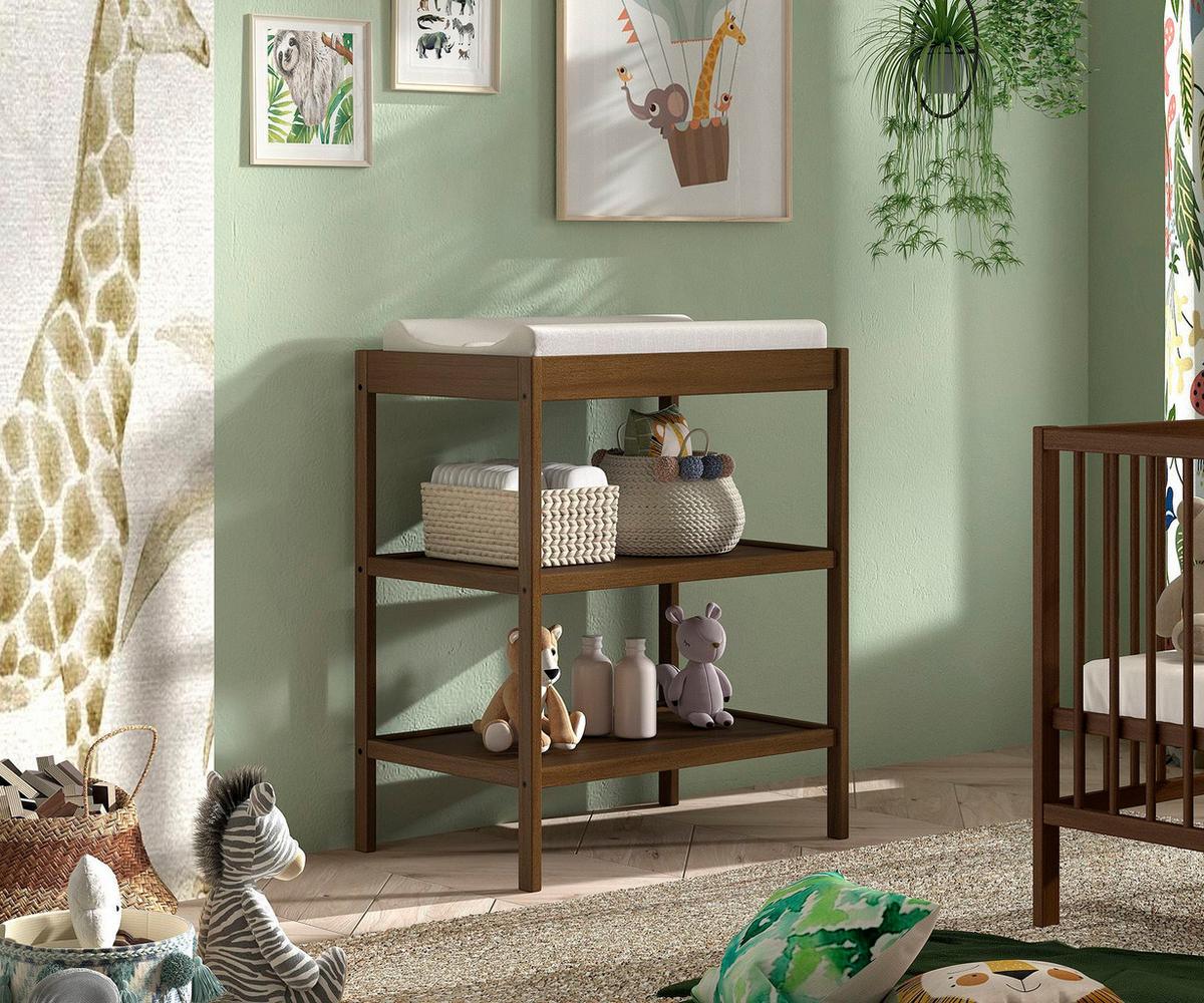 WICKELREGAL Keira mit 2 Fächern und Wickelfläche Buche massiv nussbaum - Nussbaumfarben, Holz (80/53/95cm) - 58aufmkessel