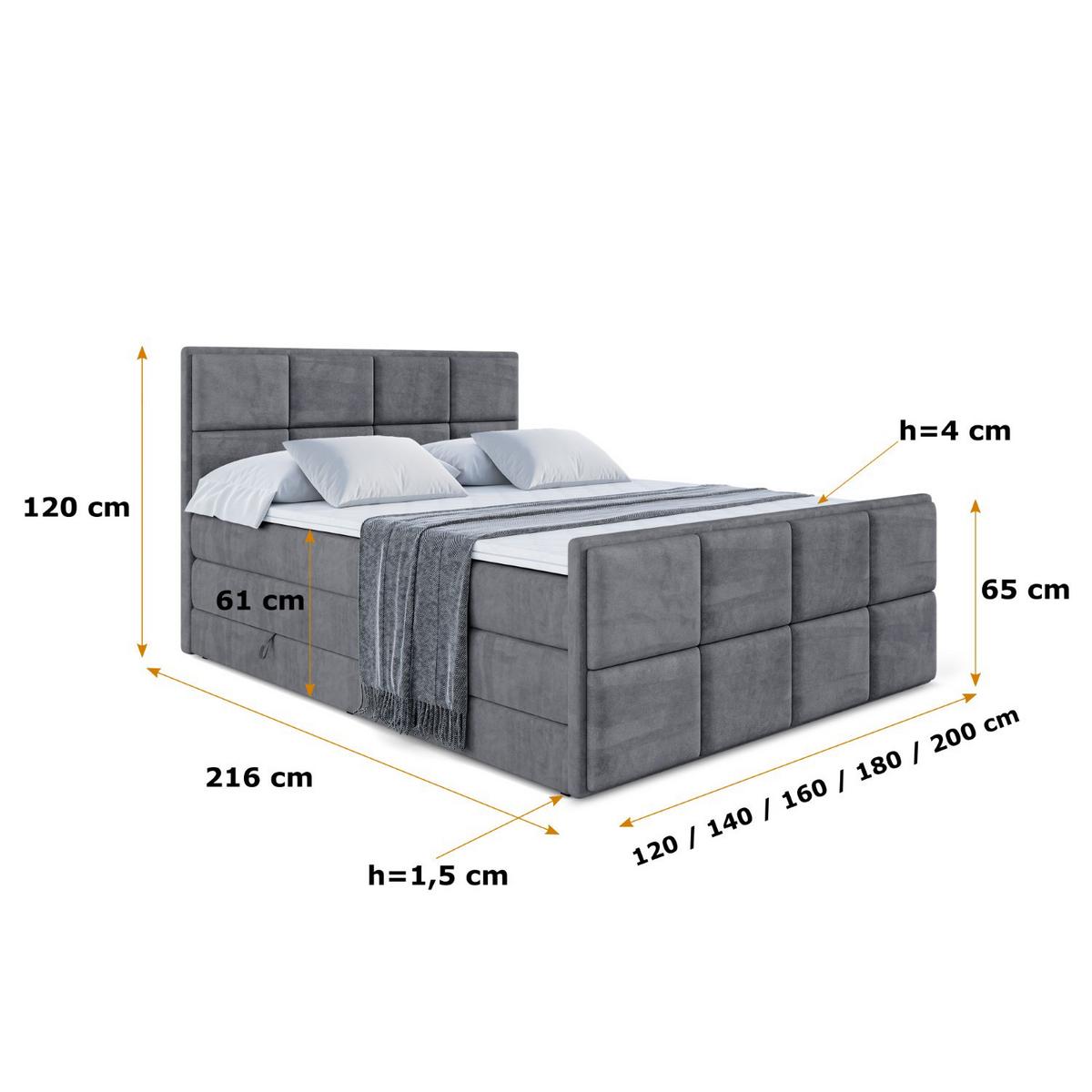 BOXSPRINGBETT NOVA-Z KING - 200 x 200 - H3/H4 - Dunkelgrau - Dunkelgrau, Holzwerkstoff (200/200cm) - ALTDECOR