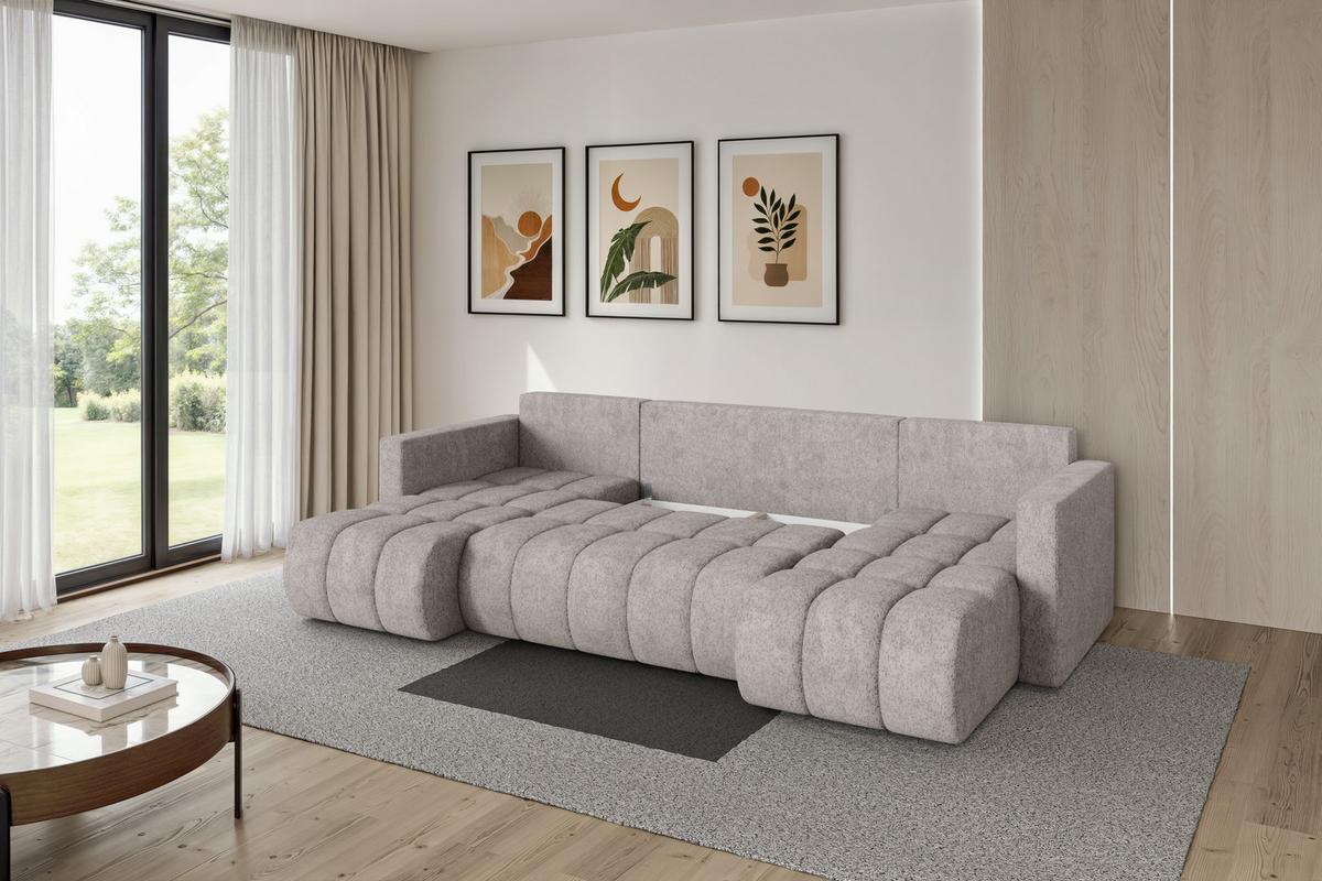 WOHNLANDSCHAFT mit Schlaffunktion und Bettkasten GARD-U 300x146x85 Hellgrau Velours - Hellgrau/Schwarz, Holzwerkstoff/Kunststoff (300/85/146cm) - ALTDECOR