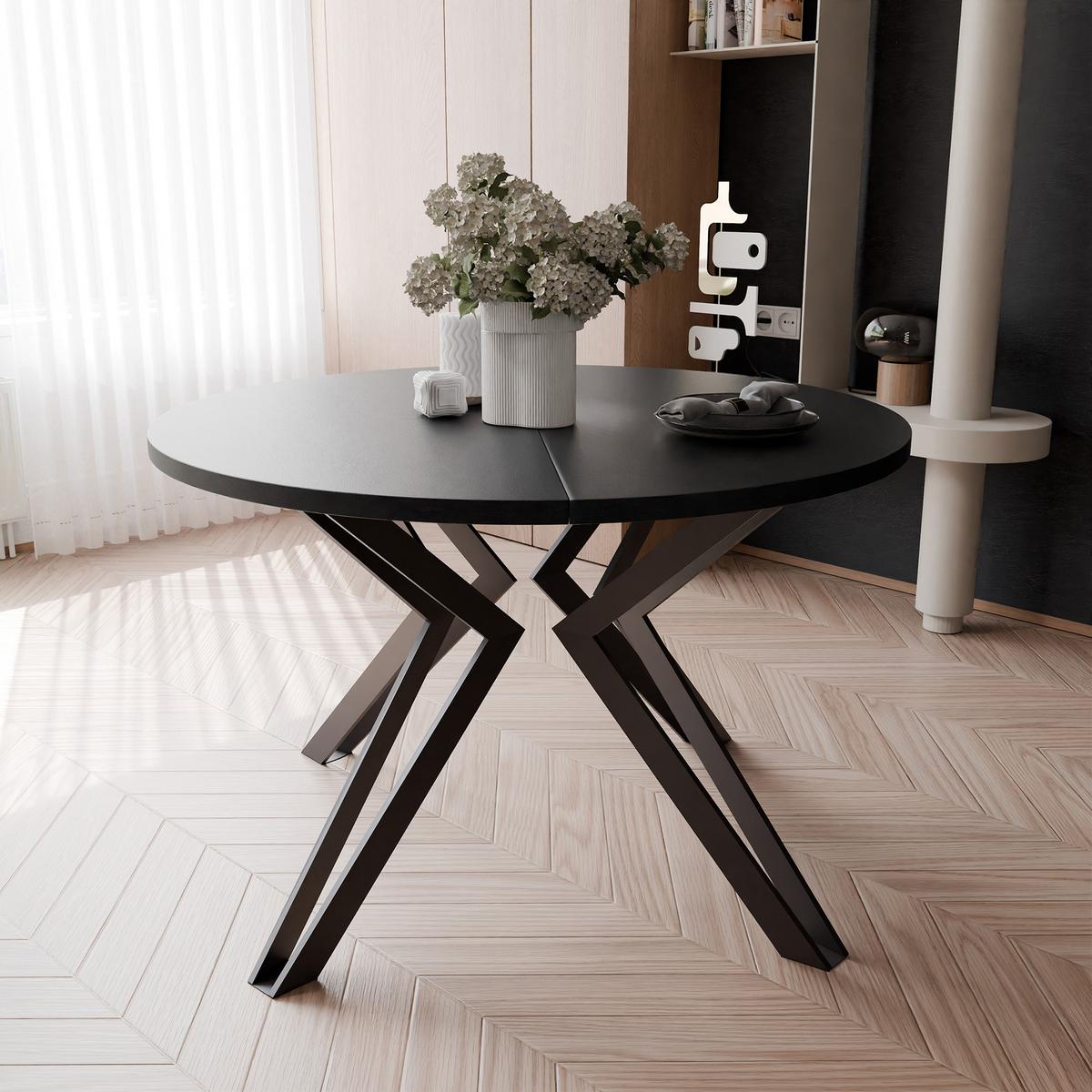 ESSTISCH ausziehbar aus MDF, Schwarz - Schwarz, Holzwerkstoff (120/120/76cm) - Idohome