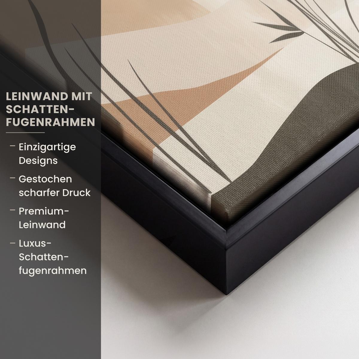 LEINWAND Bilder mit Rahmen - Japandi - Landschaft - Beige - 30x20 - Cognac, Textil (30/20cm) - MuchoWow