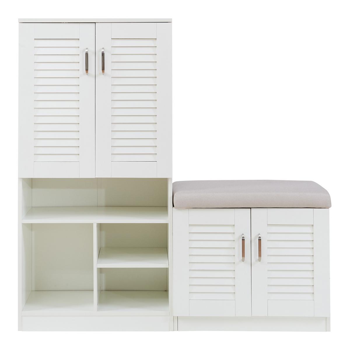 SCHUHSCHRANK Løten mit Sitzbank - Grau, Holzwerkstoff/Kunststoff (120/120/36.5cm) - [en.casa]