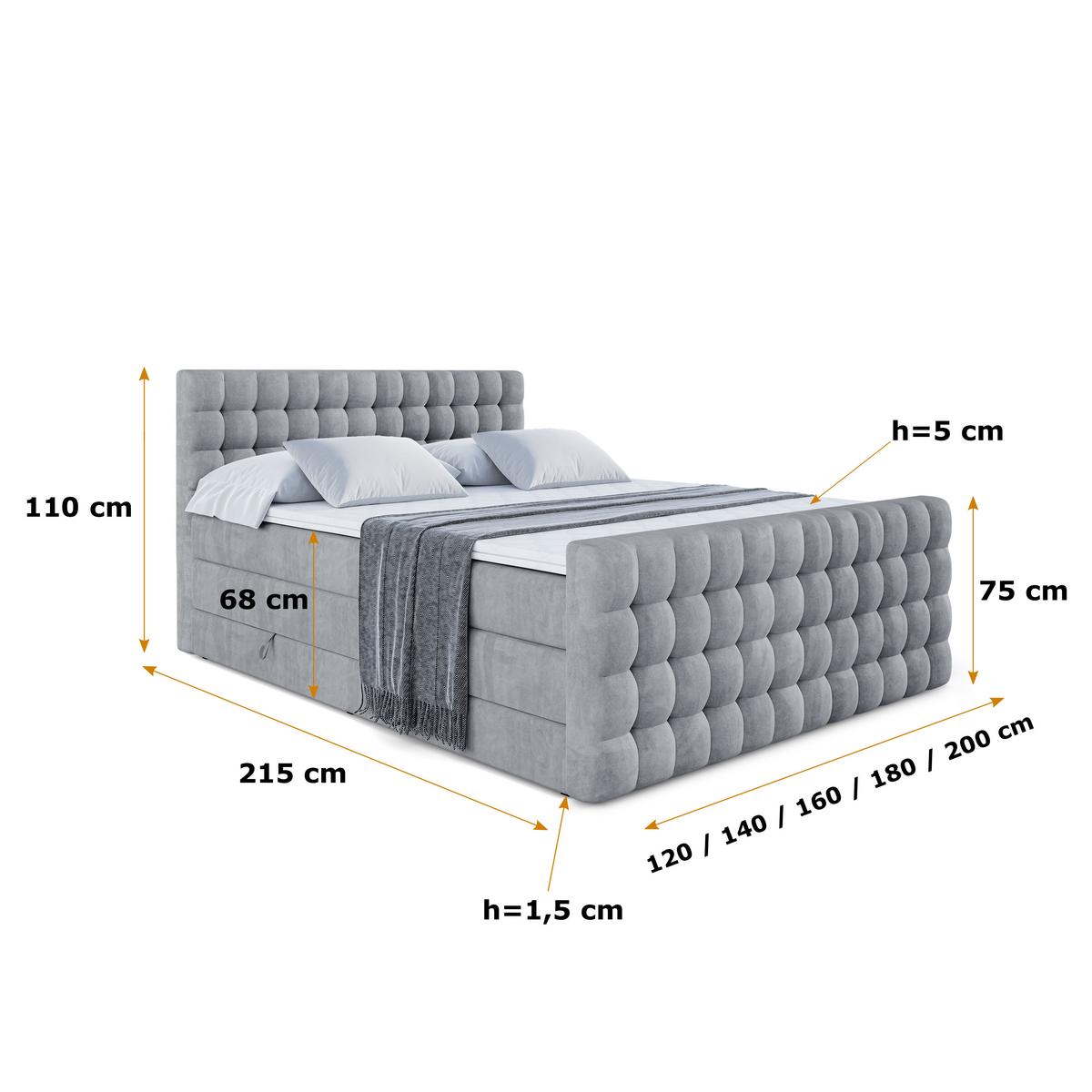 BOXSPRINGBETT VIONE-Z KING - 180 x 200 - H3/H4 - Grau - Grau, Holzwerkstoff (180/200cm) - ALTDECOR